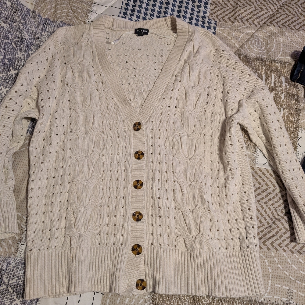 Torrid Ivory Cable Knit Cardigan